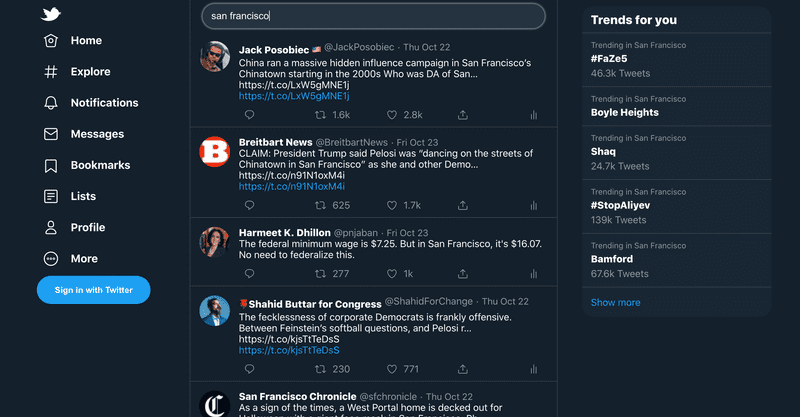 Twitterish React Explore Page